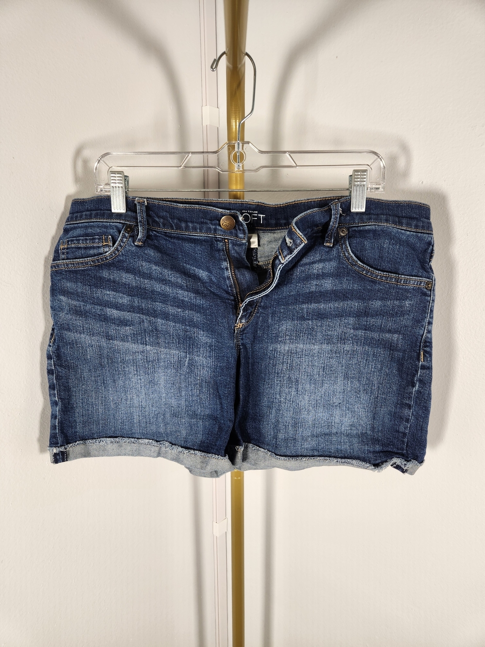 Ann Taylor Dark Blue Washed Denim Cuffed Shorts